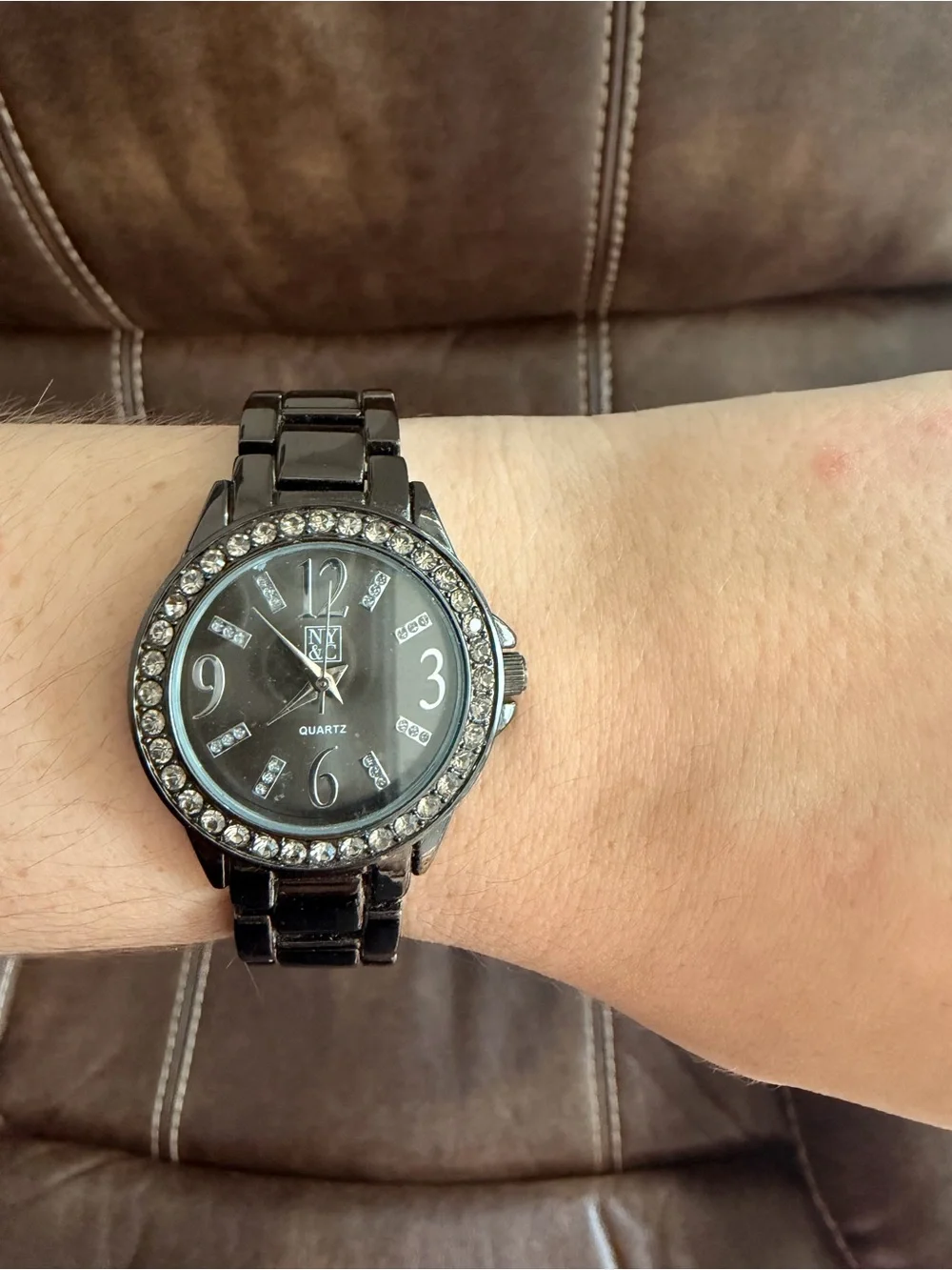•NY&C• Black/Silver/Crystal Quartz Wrist Watch with Metal Link Band (untested)